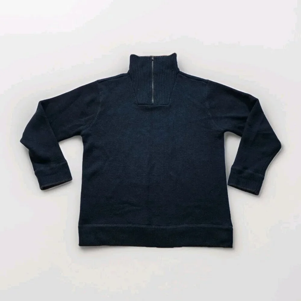 Irelands Eye 1/4 Zip Sweater Men XL Heathered Teal Gray Wool LS Cottage Outdoor